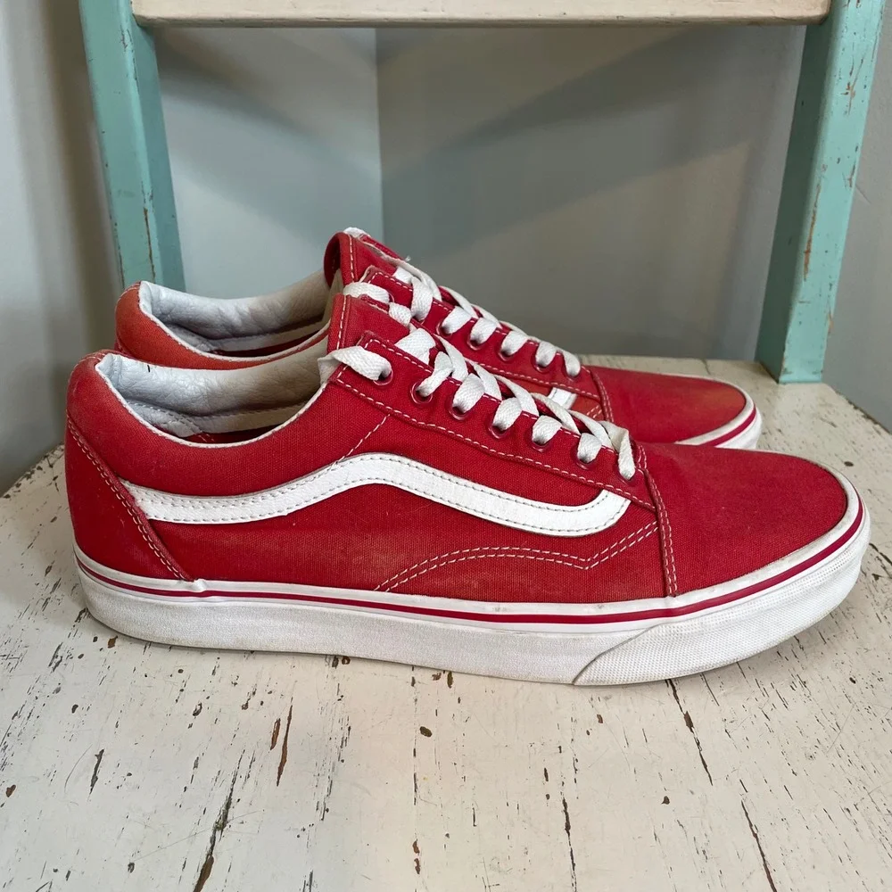 Vans Old Skool Red Canvas Low Top Skate Shoes Mens 9 Womens 10.5 721356 Sneakers